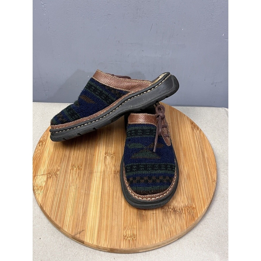 Predictions Clogs Womens 5.5 Blue Green Brown Knit Leather Comfort Mules Boho